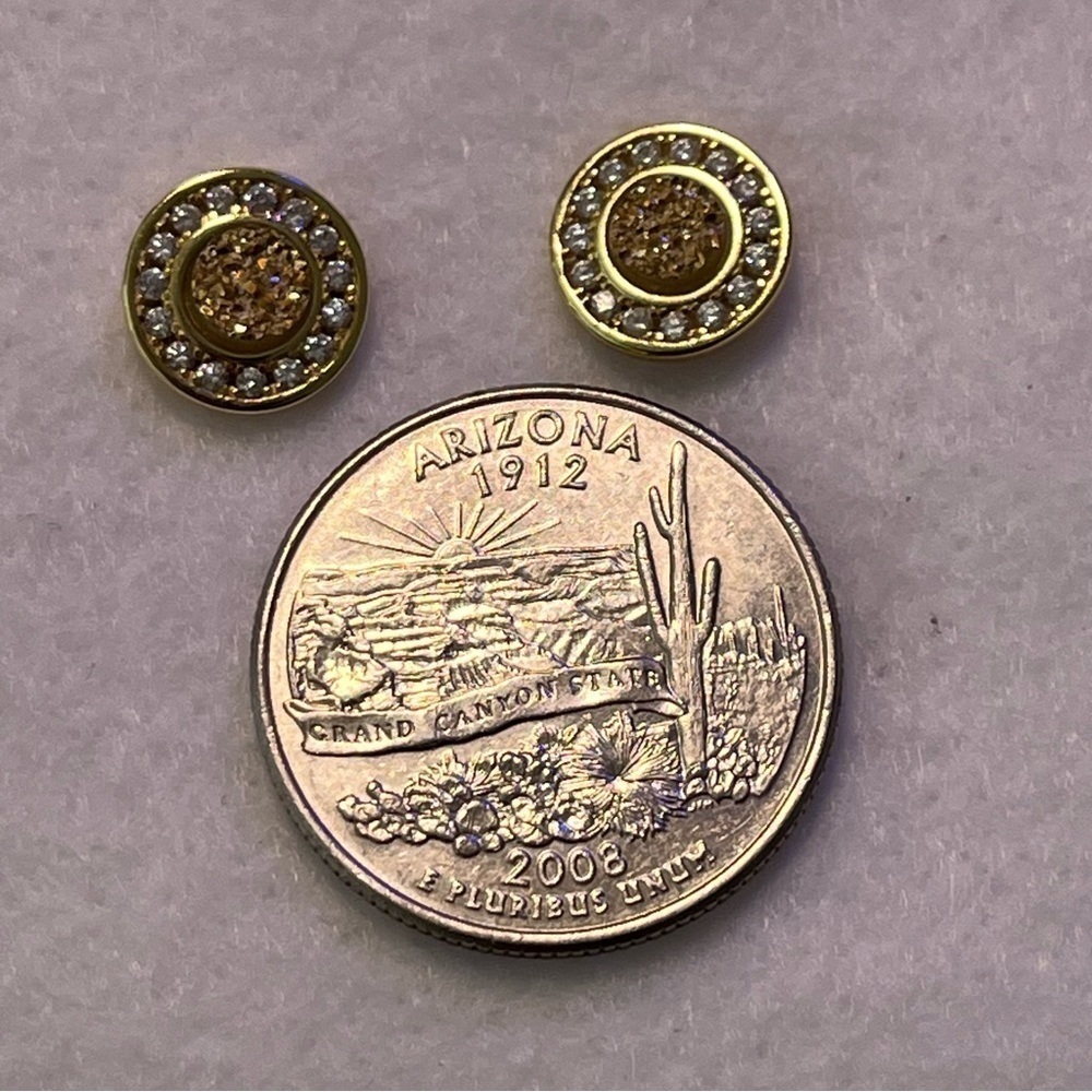 S925 Small Stud Earrings Gold Crystals